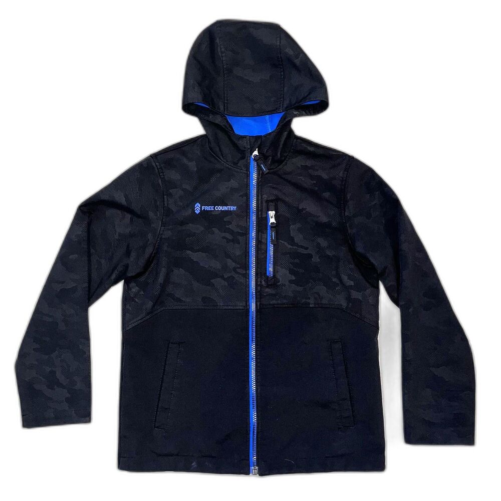Free Country Boys Black/Royal Blue Camouflage Trim Puffer‎ Jacket Size M 10/12